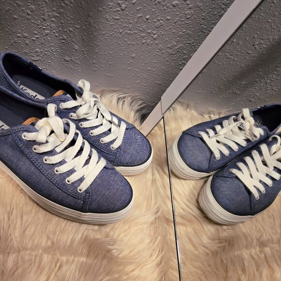 NWOT Keds Triple Kick Chambray Navy Denim Platform Shoes - Picture 1 of 3